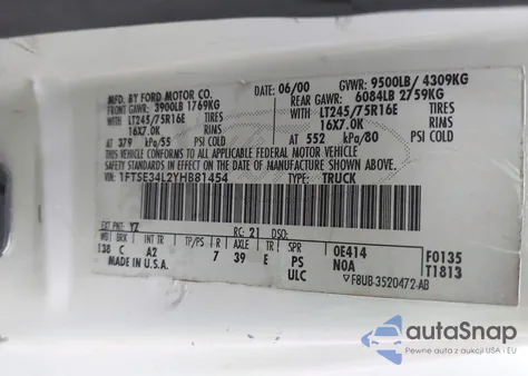 2000 Ford E-350 Super Duty Commercial/Recreational z USA, uszkodzony, nr VIN 1FTSE34L2YHB81454